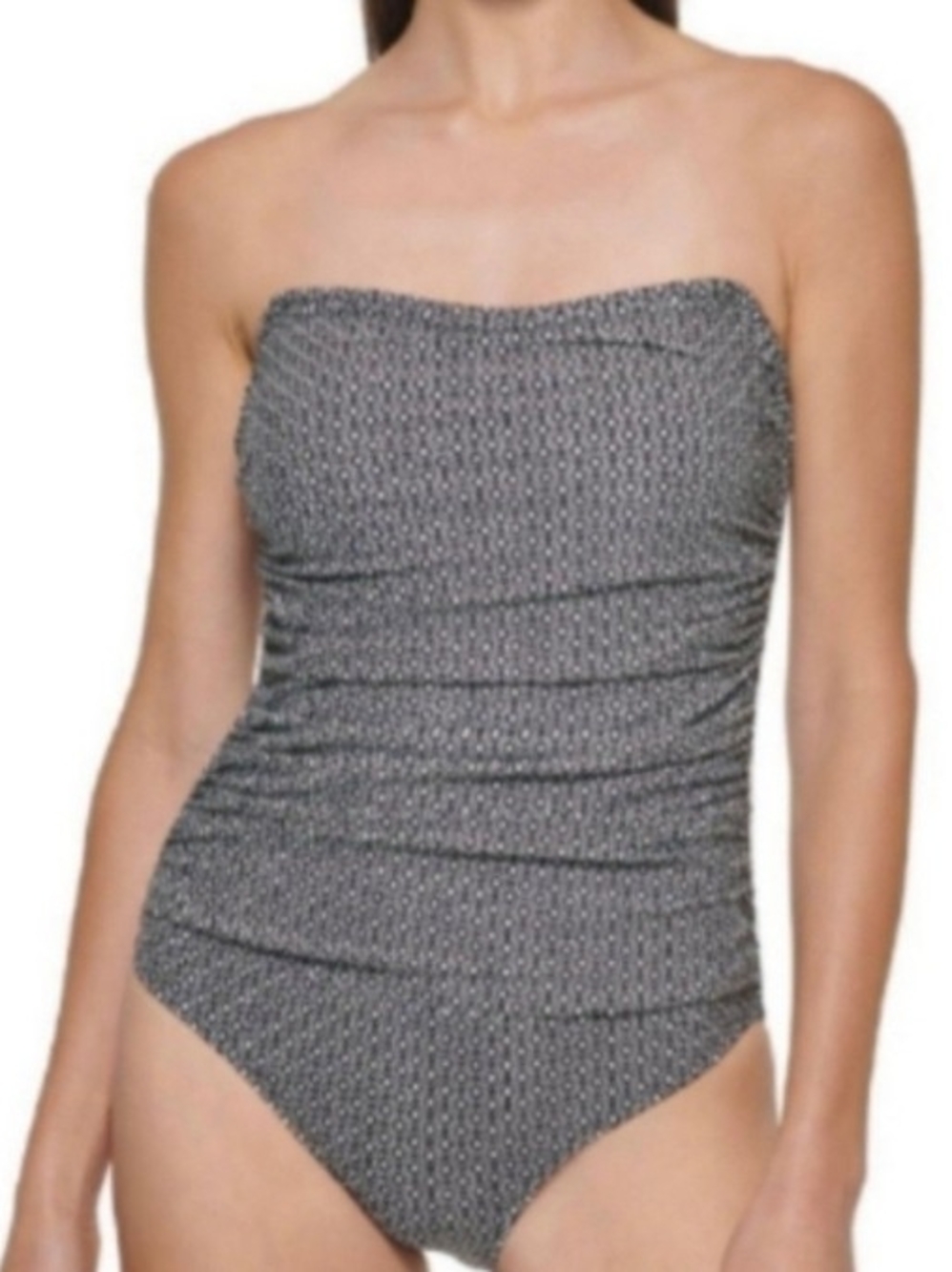 Dkny Strapless Ruched One-Piece Swimsuit - Black and White Pattern